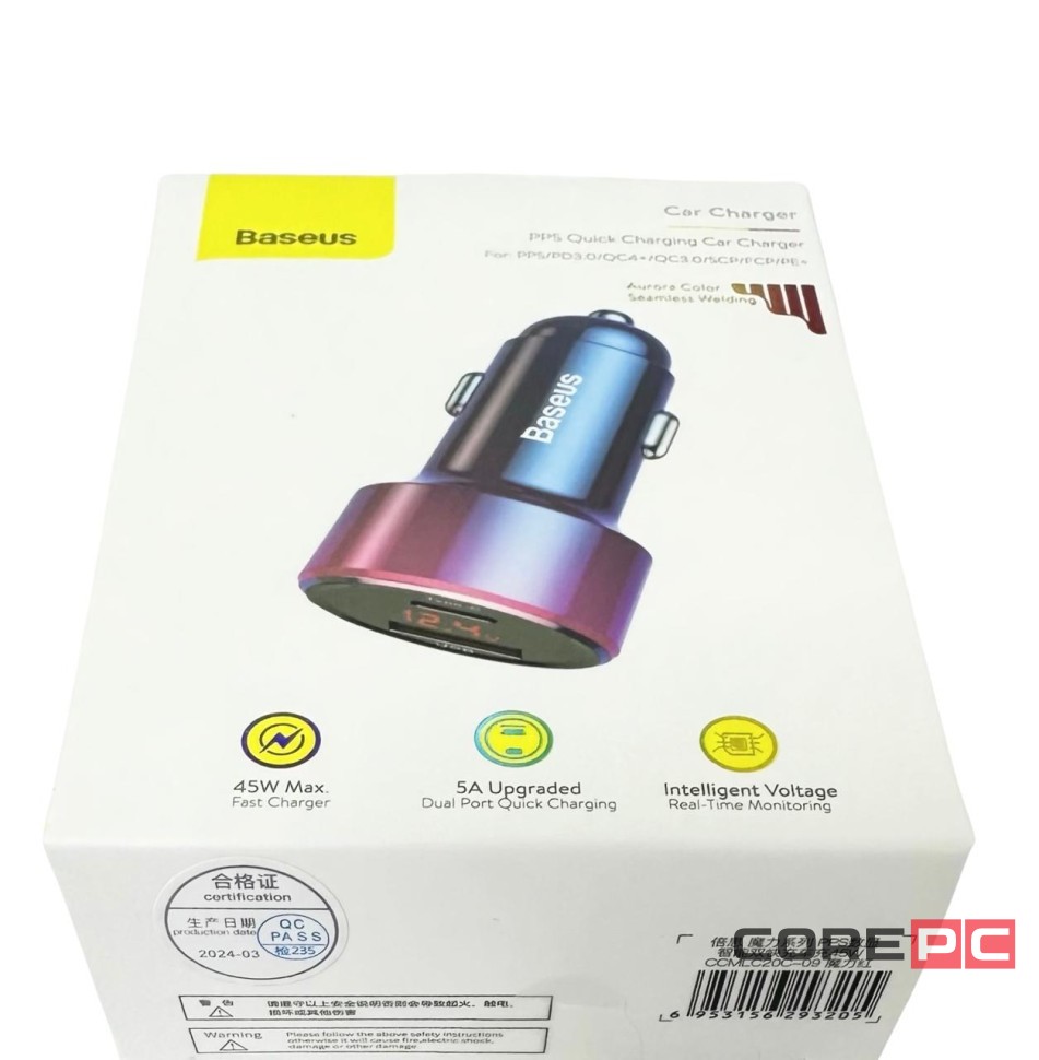 Автомобильное заряд. устр. Baseus 1USB/1C 45W CCMLC20C-09 перламутровое