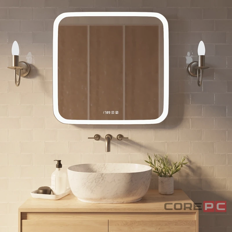 Зеркало MIXLINE Стив-3 700х680 (ШВ) сенсорный выключатель, часы + подогрев