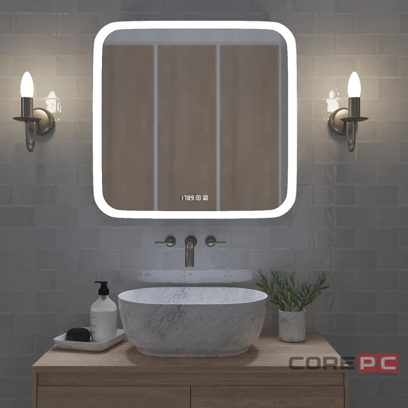 Зеркало MIXLINE Стив-3 700х680 (ШВ) сенсорный выключатель, часы + подогрев