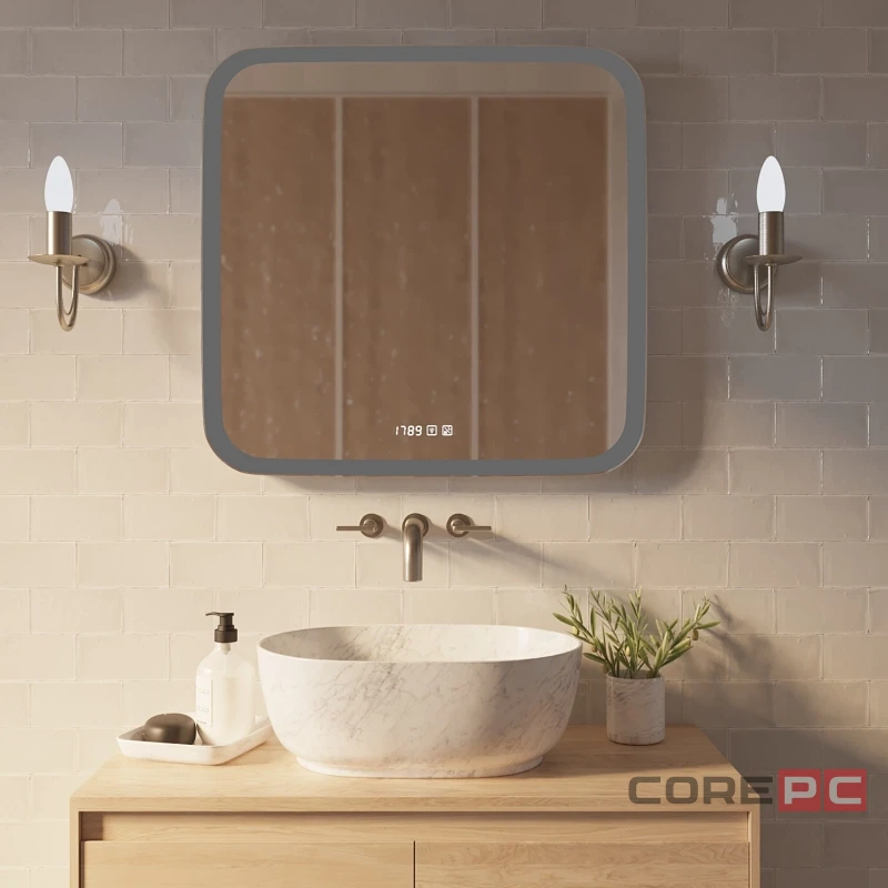Зеркало MIXLINE Стив-3 700х680 (ШВ) сенсорный выключатель, часы + подогрев