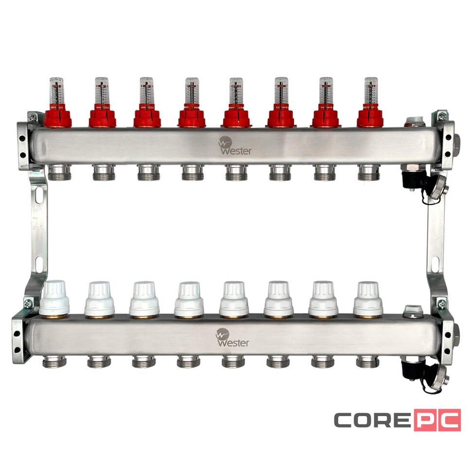 Коллектор Wester нерж. 1quot;-3/4 в сборе с расходомерами на 8 выходов, MUFS8134