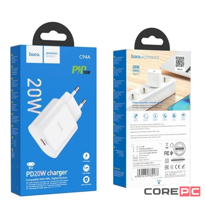Сетевое зар. устр. Hoco C94A 1C 20W белое
