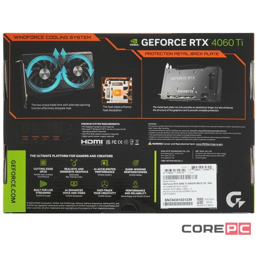Видеокарта Gigabyte (GV-N406TWF2OC-16GD) GeForce RTX 4060 TI 16GB WINDFORCE OC