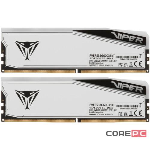 Оперативная память 32 Gb 6000 MHz PATRIOT VIPER ELITE 5 TUF GAMING RGB White (PVER532G60C36KT)