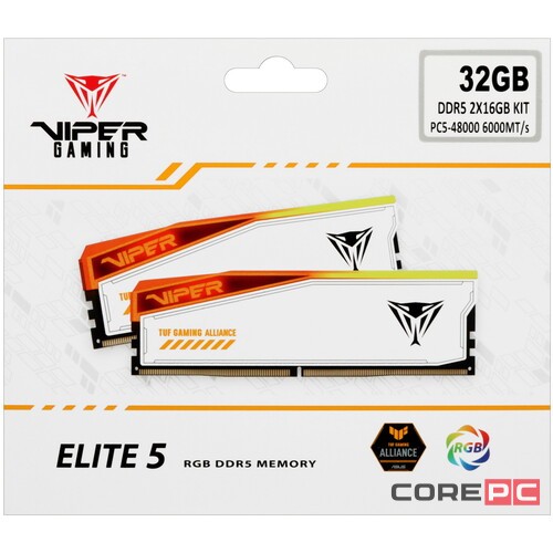 Оперативная память 32 Gb 6000 MHz PATRIOT VIPER ELITE 5 TUF GAMING RGB White (PVER532G60C36KT)