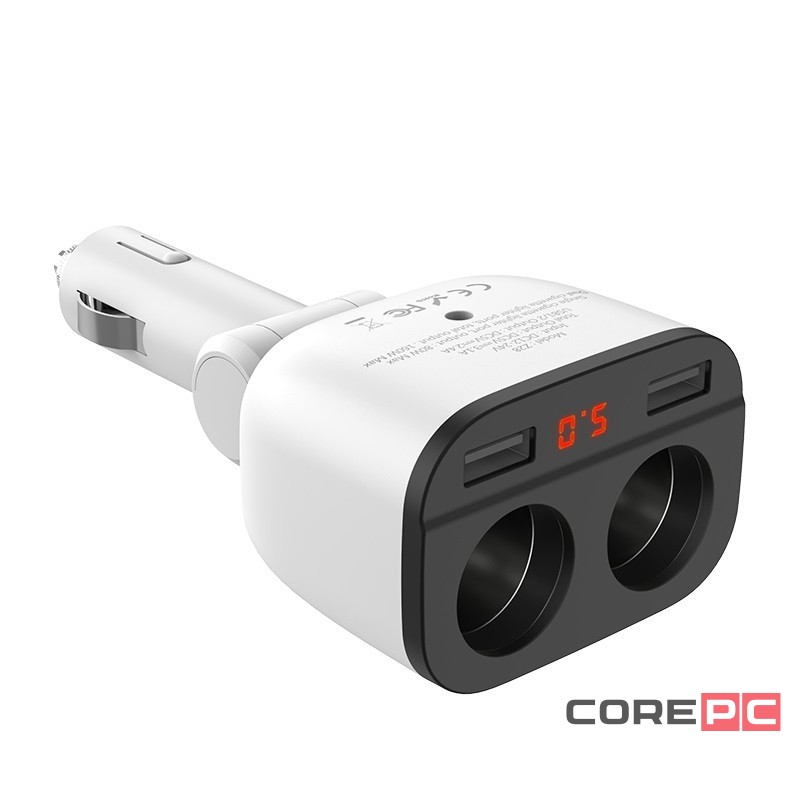 Автомобильное заряд. устр. Hoco Z28 2USB дисплей, белое