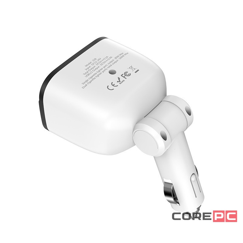 Автомобильное заряд. устр. Hoco Z28 2USB дисплей, белое