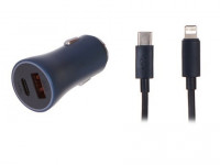 Автомобильное заряд. устр. Baseus Golden Contactor 1USB/1C с каб. Type-C/Lightnin (TZCCJD-B0G) серое