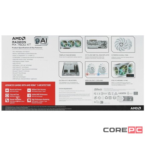 Видеокарта ASRock (RX7600XT SL 16GO) Radeon RX 7600 XT 16GB Steel Legend OC