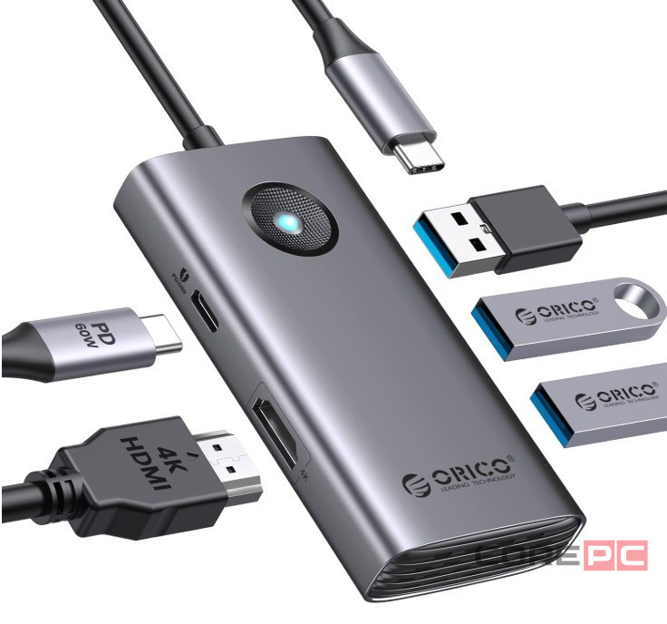 Кабель-переходник Orico PW11-5P Type-C на HDMI/USB3.0x1/USB2.0x2/USB-C серый
