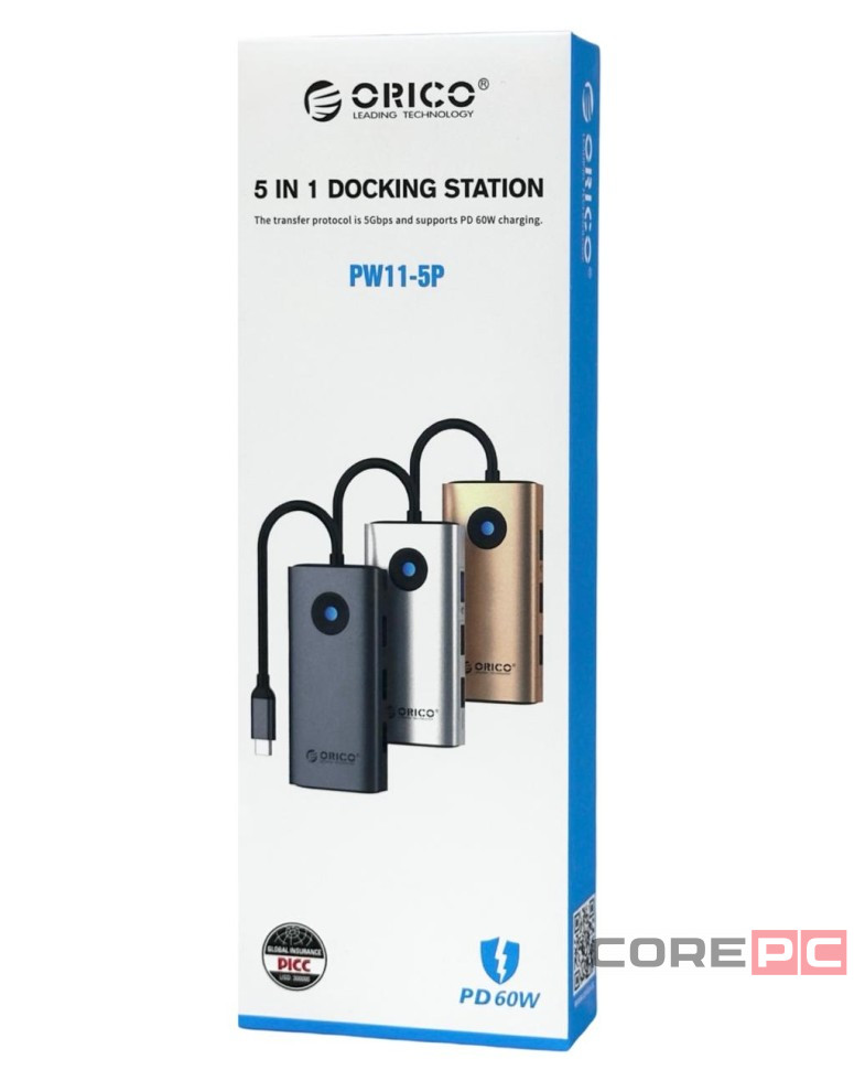 Кабель-переходник Orico PW11-5P Type-C на HDMI/USB3.0x1/USB2.0x2/USB-C серый