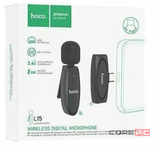 Беспроводной микрофон Hoco L15 петличка/Type-C черный