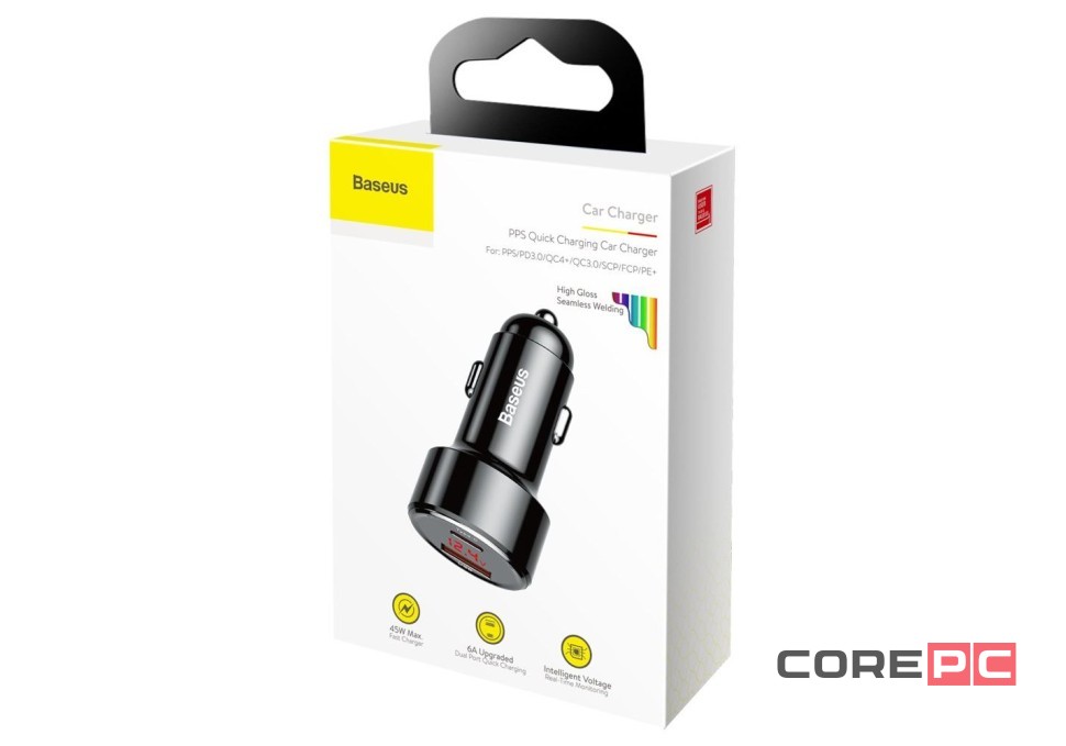 Автомобильное заряд. устр. Baseus 1USB/1C 45W CCMLC20C-01 черный перламутр