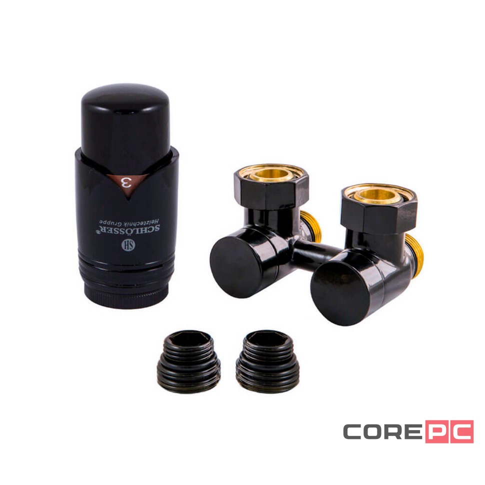 Комплект SCHLOSSER эксклюзивного узла подключения 50 мм с термоголовкой черный RAL 9005 угловой