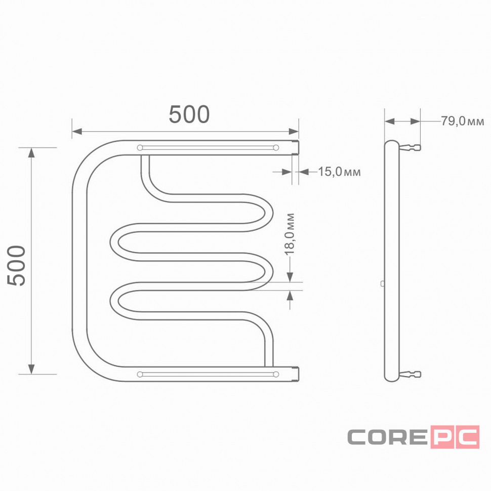 Водяной полотенцесушитель MIXLINE Серия СИМПЛ ПM2 ML-556325, нержавеющая сталь, пм-образная форма