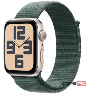 Apple Watch SE (2024) 40mm Starlight Aluminium Case with Lake Green Sport Loop (One Size)
