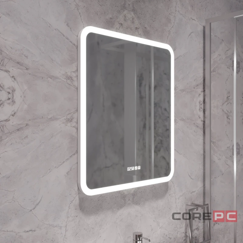 Зеркало MIXLINE Стив-3 600х700 (ШВ) сенсорный выключатель, часы + подогрев