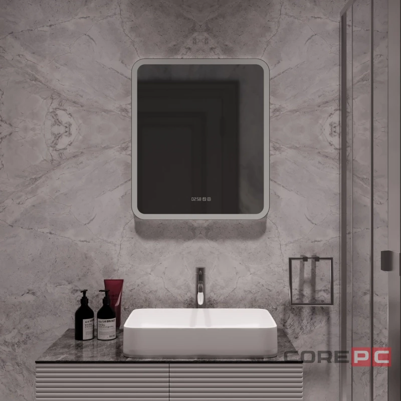 Зеркало MIXLINE Стив-3 600х700 (ШВ) сенсорный выключатель, часы + подогрев