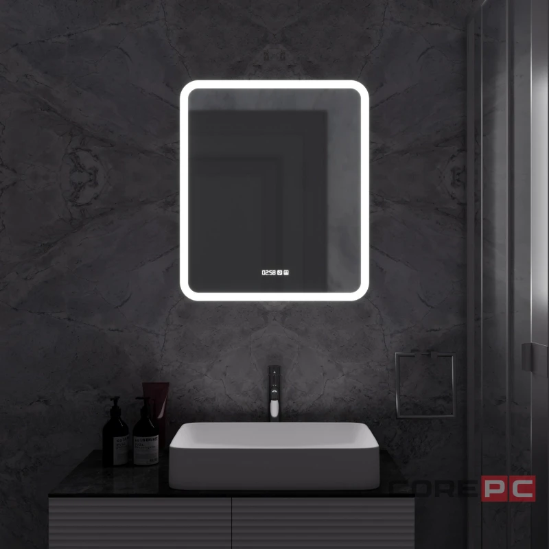 Зеркало MIXLINE Стив-3 600х700 (ШВ) сенсорный выключатель, часы + подогрев