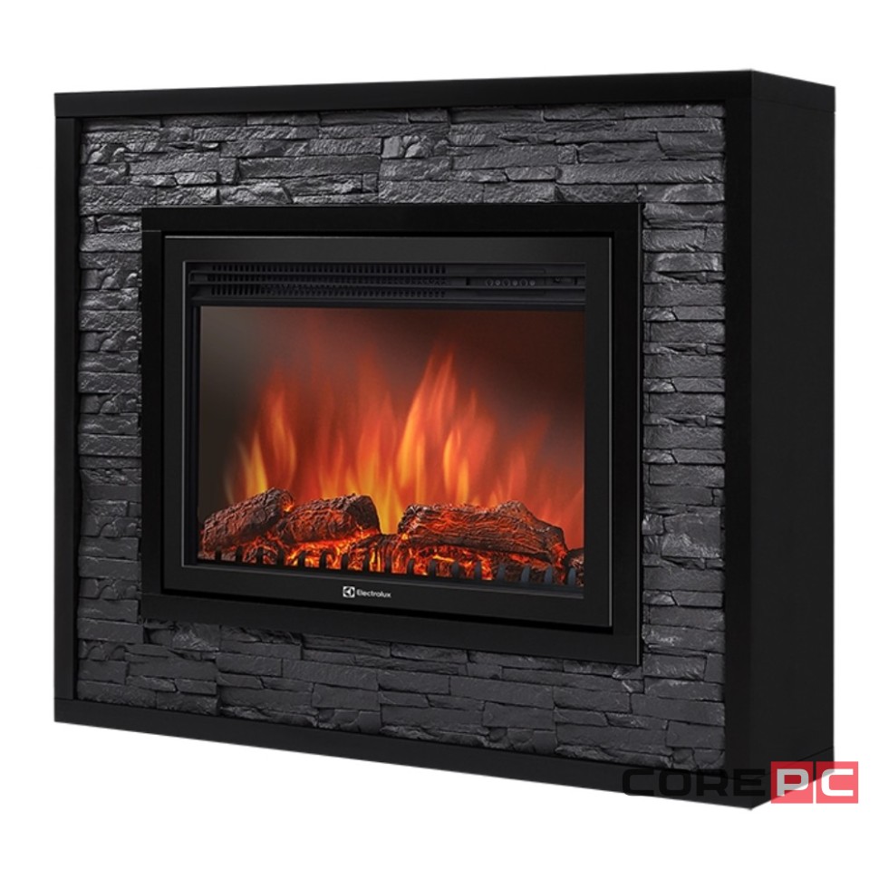 Каминокомплект: Очаг Electrolux EFP/P-3020LS, портал Loft 30 камень черный, черная эмаль