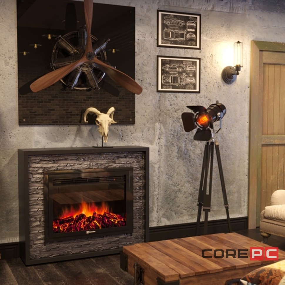 Каминокомплект: Очаг Electrolux EFP/P-3020LS, портал Loft 30 камень черный, черная эмаль