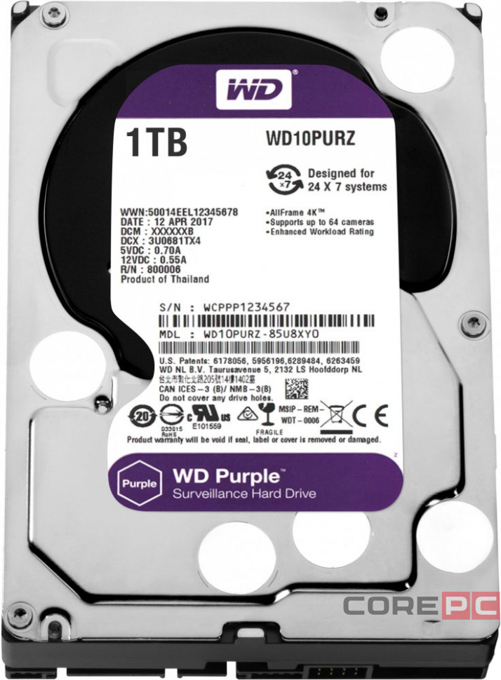 Жесткий диск Western Digital 1000 Gb Purple (WD10PURZ)