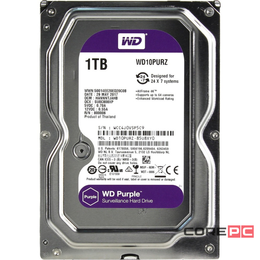 Жесткий диск Western Digital 1000 Gb Purple (WD10PURZ)