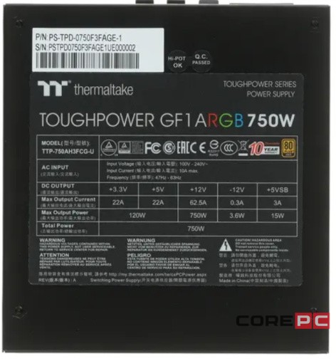 Блок питания Thermaltake 750W TOUGHPOWER GF3 ARGB TTP-750AH3FSG-3 PS-TPD-0750F4FAGE-1 16 Pin (PCIe 5.0 Connector Cable Details)