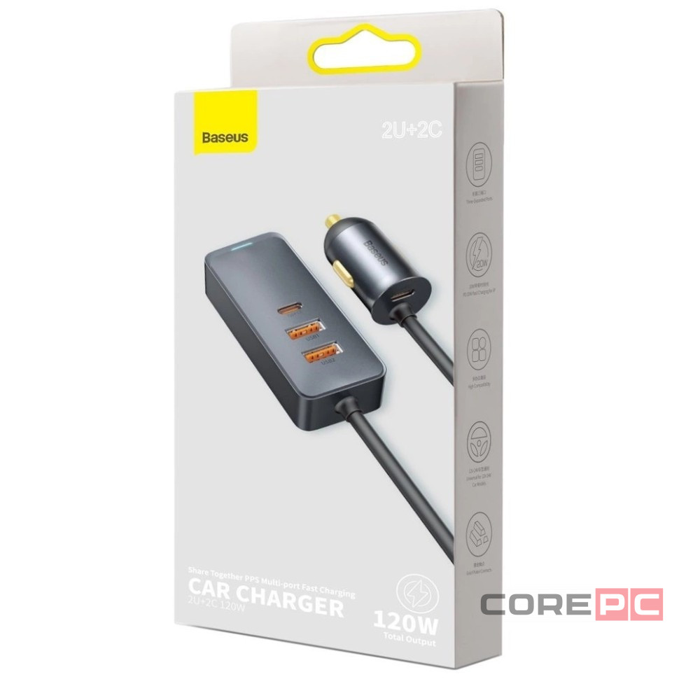 Автомобильное заряд. устр. Baseus Share 2USB/2C (CCBT-A0G) серебристое