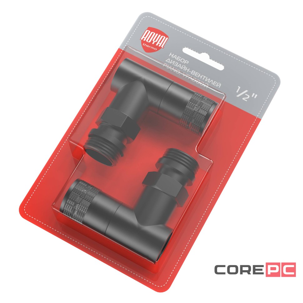 Набор дизайн-вентилей Royal Thermo PIANO, угловой (черный) 1/2quot;