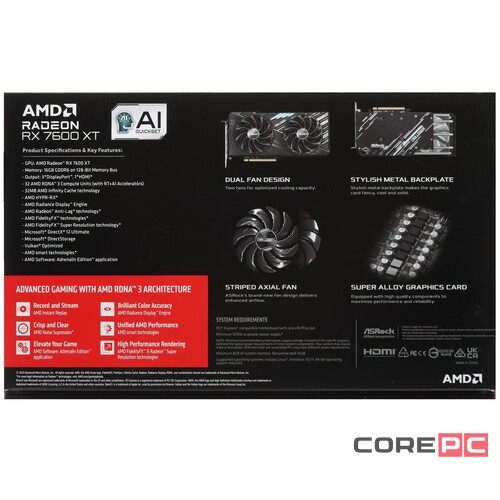 Видеокарта ASRock (RX7600XT CL 16GO) Radeon RX 7600 XT 16GB Challenger OC