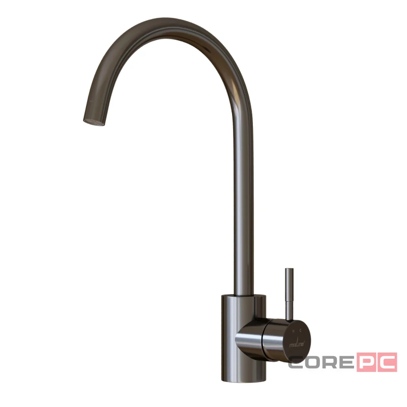 Смеситель для кухни MIXLINE МЛНС-0303Г/MLSS-0303BL, рычажное управление, цвет черный графит
