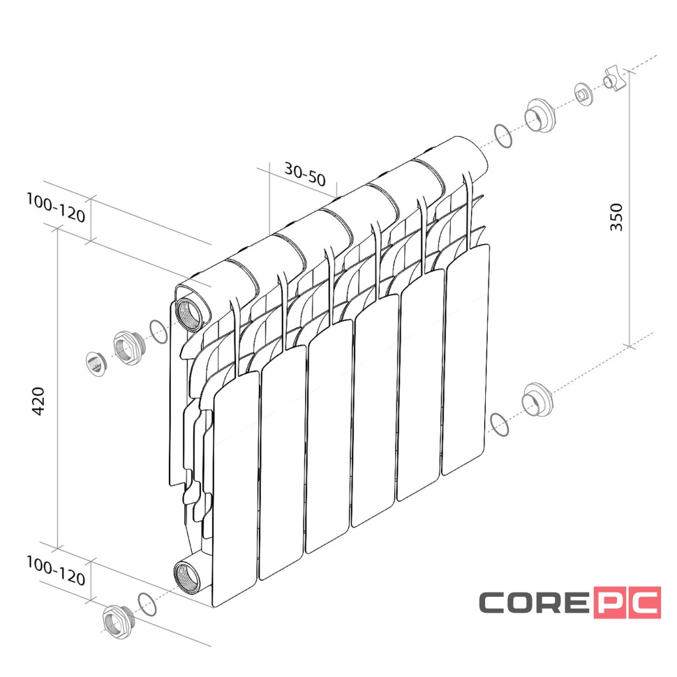 Радиатор алюминиевый Royal Thermo Revolution 350 - 8 секц.
