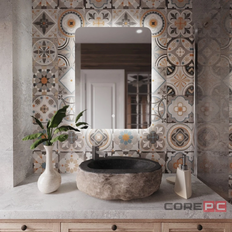 Зеркало MIXLINE Алон радиус - ЭКОНОМ 600х800 (ШВ) сенсор, светодиодная подсветка, мини короб