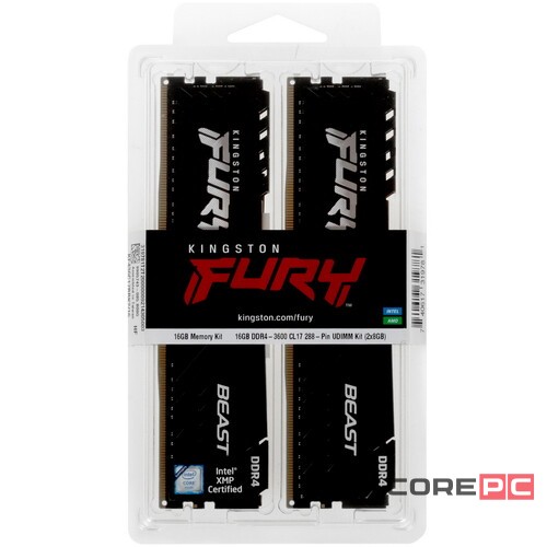 Оперативная память 16 Gb 3600 MHz Kingston FURY Beast Black (KF436C17BBK2/16)