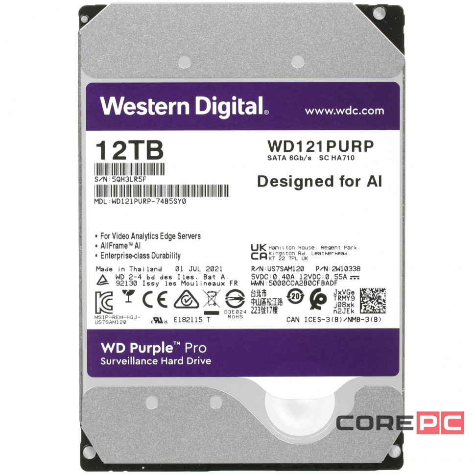 Жесткий диск Western Digital 12000 Gb Tb Purple (WD121PURP)