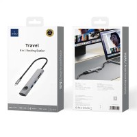 Адаптер Wiwu Travel 8 в 1 Type-C на USB 3.0х2/SD/TF/HDMI/DATA (WI-HB8001) (Grey)