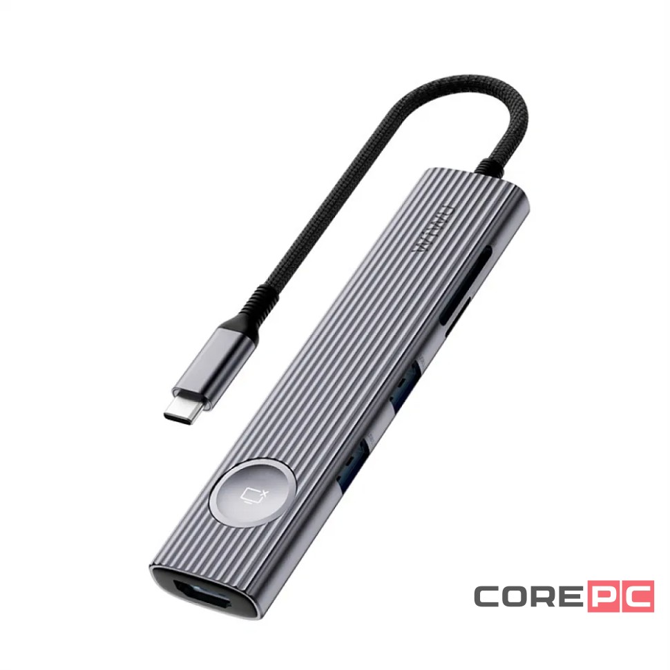 Адаптер Wiwu Travel 8 в 1 Type-C на USB 3.0х2/SD/TF/HDMI/DATA (WI-HB8001) (Grey)
