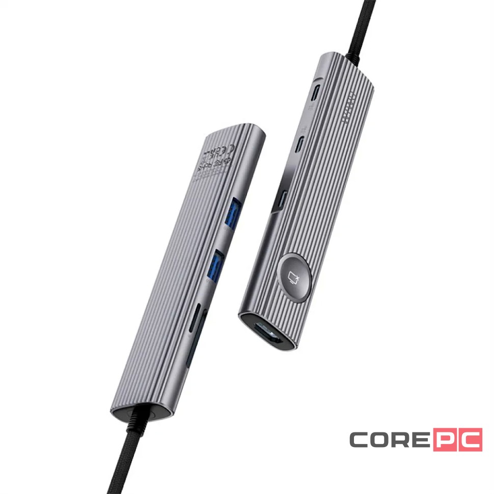 Адаптер Wiwu Travel 8 в 1 Type-C на USB 3.0х2/SD/TF/HDMI/DATA (WI-HB8001) (Grey)