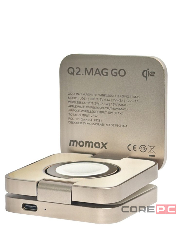 Беспроводное зарядное устройство магнитный 3в1 Momax Q2 Mag Go UD31L2 золотисто-белый