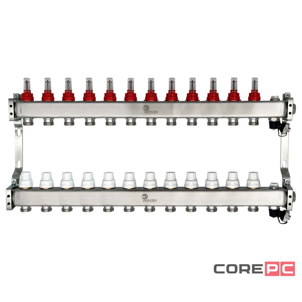 Коллектор Wester нерж. 1quot;-3/4 в сборе с расходомерами на 12 выходов, MUFS12134