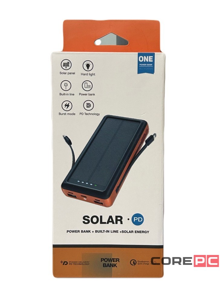 Powerbank с солнечной батареей Solar Powerbank 2USB/1USB-C/кабель Type-C и Lightning 2A оранжевый