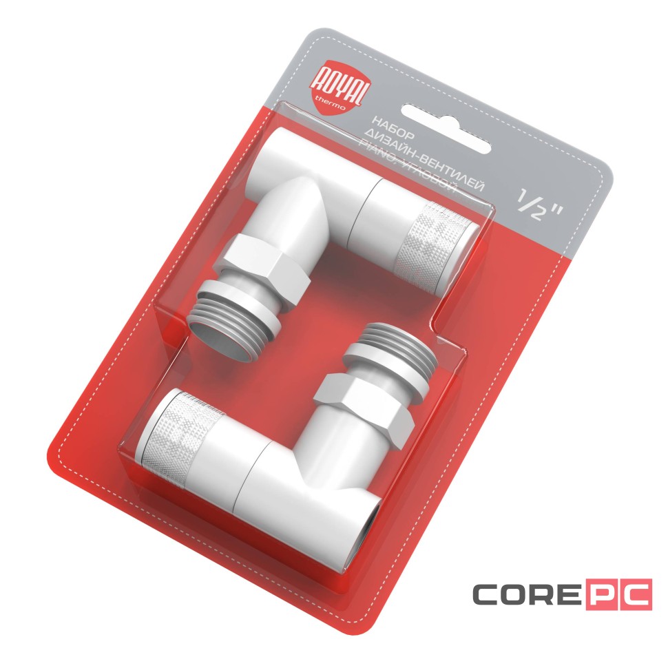 Набор дизайн-вентилей Royal Thermo PIANO, угловой (белый) 1/2quot;