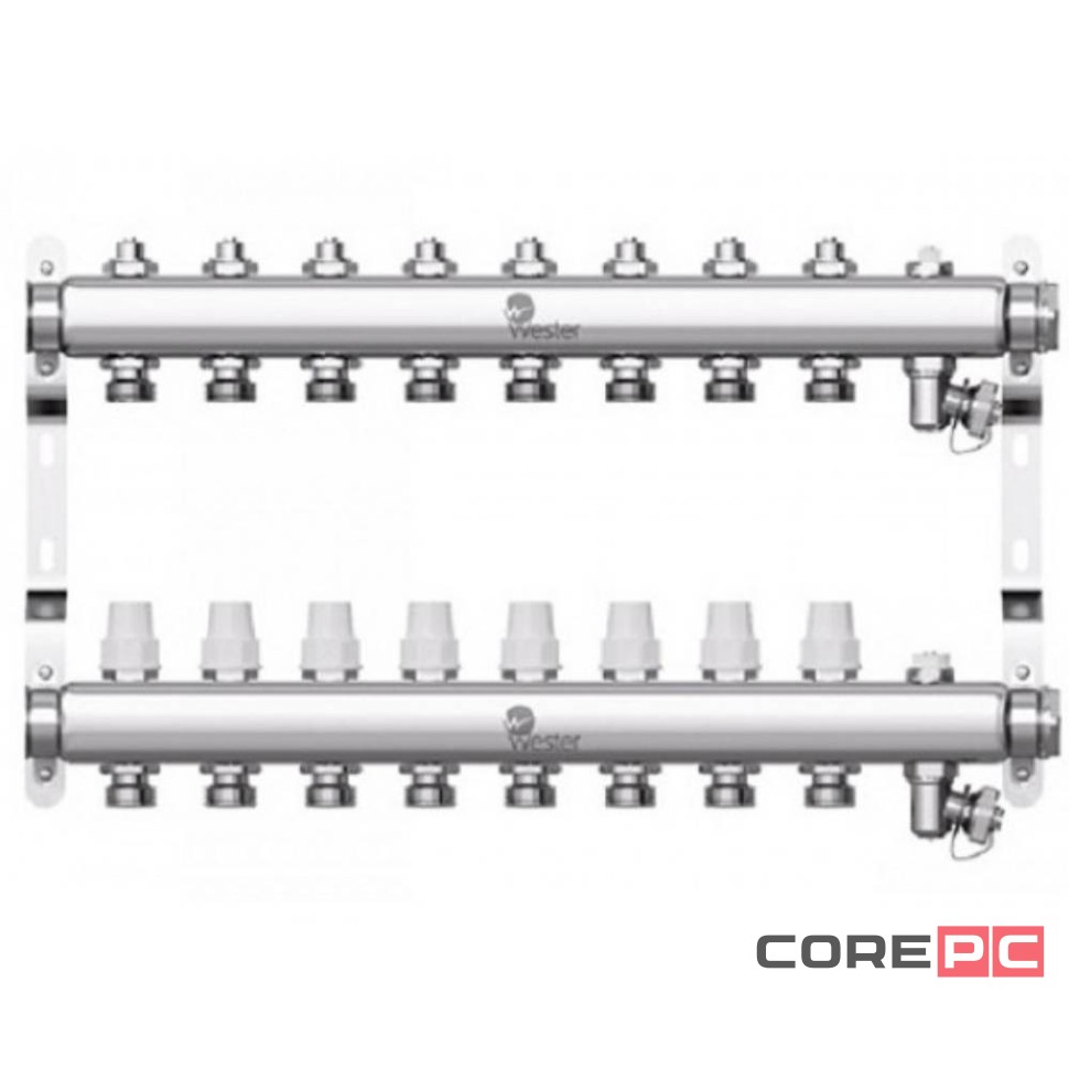 Коллектор Wester нерж. 1quot;-3/4 в сборе на 8 выходов с 2 заглушками, W903.8