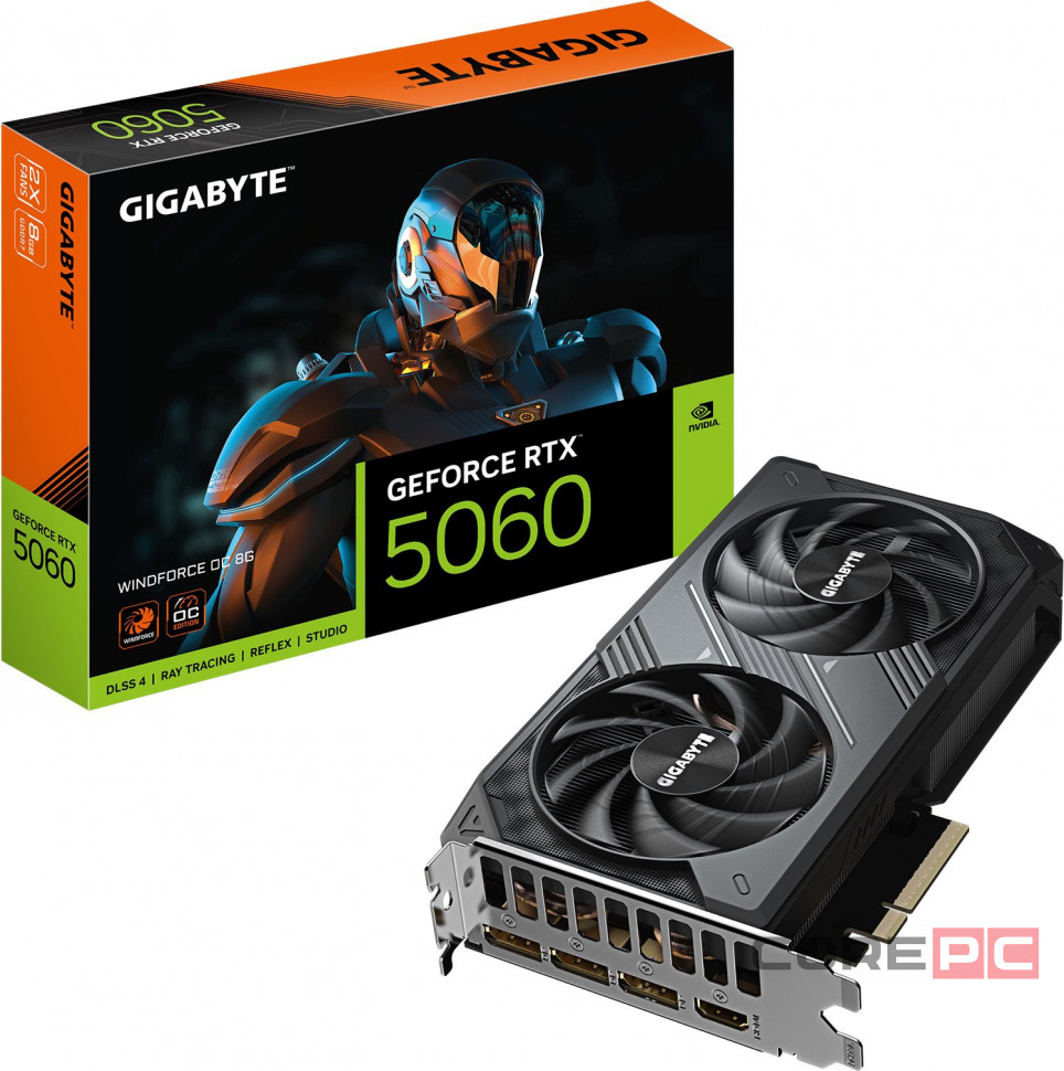 Видеокарта Gigabyte (GV-N5060WF2OC-8GD) GeForce RTX 5060 8GB WINDFORCE OC