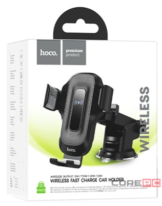 Держатель c беспроводной зарядкой на торпеду Hoco HW3 15W с зажимом черный