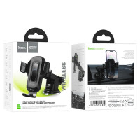 Держатель c беспроводной зарядкой на торпеду Hoco HW3 15W с зажимом черный