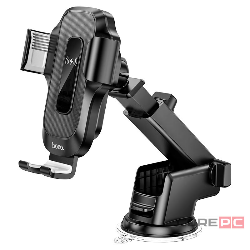 Держатель c беспроводной зарядкой на торпеду Hoco HW3 15W с зажимом черный
