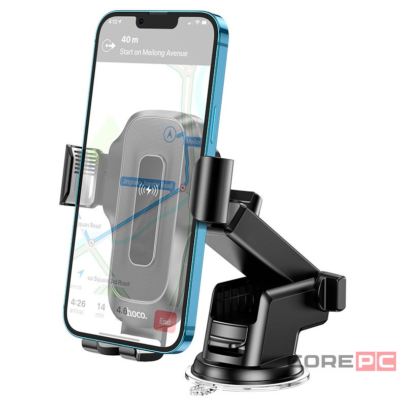 Держатель c беспроводной зарядкой на торпеду Hoco HW3 15W с зажимом черный