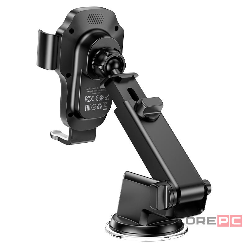 Держатель c беспроводной зарядкой на торпеду Hoco HW3 15W с зажимом черный